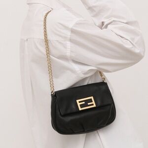 Fendi Black Shoulder Bag with Gold Chain